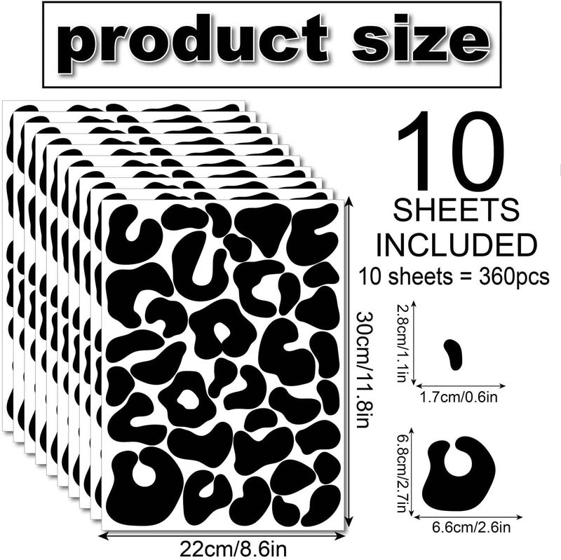 CharmFlo 10 Sheets 360Pcs Leopard Wall Decals Removable Peel & Stick Wall Stickers Self-Adhesive Animal Print Vinyl Decor for Nursery, Car,Door, Home, Bedroom, DIY Easy Installation (Black) - Image 2